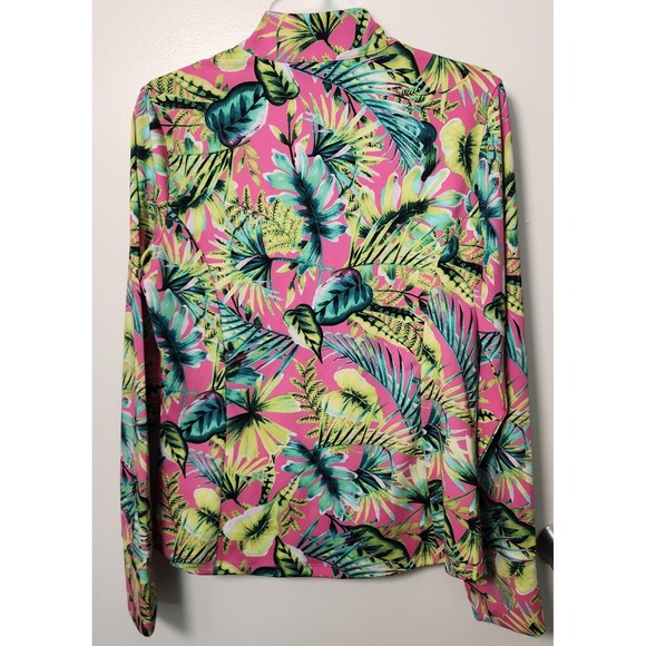 Tommy Bahama Golf 1/4 Zip Pullover Top Thumbholes‎ Pockets Large Tropical UPF 50 - Picture 2 of 13